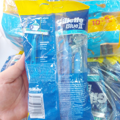 Dao cạo râu cán xanh Gillette Blue II 8+2 ( Dao cạo râu cán xanh gói 10 cây siêu tiện lợi)