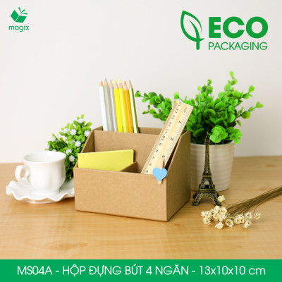 MS04A - Hộp đựng bút 4 ngăn đa năng bằng giấy carton - Kệ đựng bút để bàn