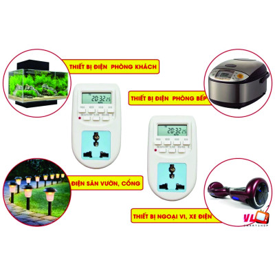 Ổ cắm hẹn giờ lập trình điện tử AL-06 220v -10A có pin nuôi cài 1 lần dùng mãi mãi (Trắng phối xanh)công tắc hẹn giờ, ổ cắm