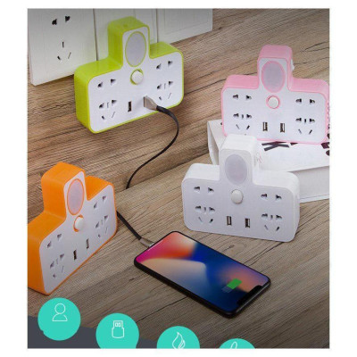 Bộ Chia Ổ Cắm Điện 3 Chấu 2 Cổng Usb, 4 Ổ Cắm Điện Tiện Lợi Có Đèn Ngủ Tiện Dụng
