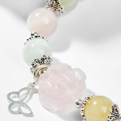 Vòng Tay Phong Thủy Nữ Đá Beryl Phối Hoa Mẫu Đơn (9mm) Nhiều Mệnh Ngọc Quý Gemstones