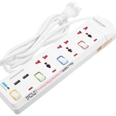 Ổ cắm điện Sunhouse 2 USB 3 lỗ 3 chấu 2.5m SHE- OC2-3RU - Hàng chính hãng