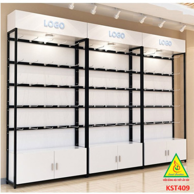 Kệ trưng bày sản phẩm, hàng hóa , kệ trang trí khung sắt mặt gỗ KST409 - Nội thất lắp ráp Viễn Đông Adv