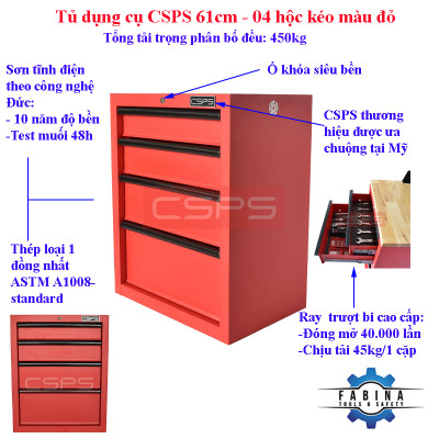 Tủ dụng cụ CSPS 61cm - 04 hộc kéo màu đỏ