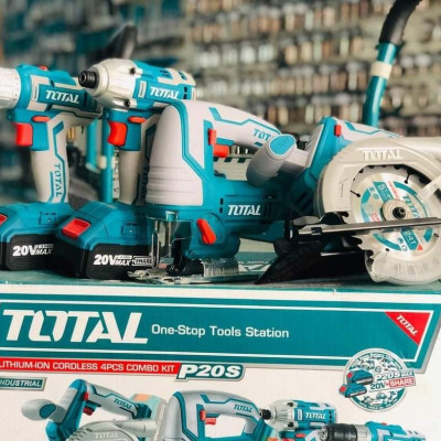 BỘ COMBO 4 MÁY CƯA ĐĨA TRÒN, MÁY CƯA LỌNG, MÁY SIẾT VÍT VÀ MÁY KHOAN DÙNG PIN 20V (2PIN 4 AH, 1 SẠC) TOTAL TCKLI2010 - HÀNG CHÍNH HÃNG