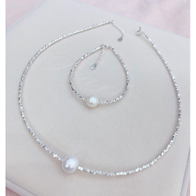 Combo Dây Chuyền Vòng Tay Bạc 925 Mix Ngọc Trai Nuôi Bóng Đẹp BẠC HIỂU MINH BCB009