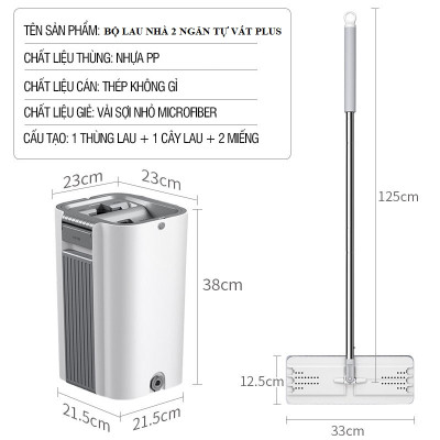 Bộ lau nhà GOSO Plus có thùng lau nhà 2 ngăn tự vắt, cây lau nhà xoay 360 độ giúp lau sàn làm sạch