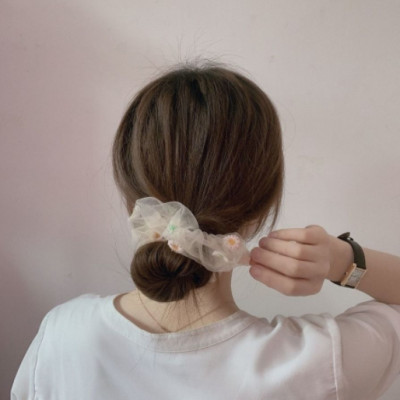 Combo 4 dây cột tóc vải Scrunchies vải lưới hoa cúc