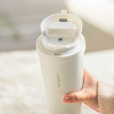 Ly giữ nhiệt LocknLock 550ml màu trắng LHC3249WHT - Hàng chính hãng, mở nắp một chạm, chất liệu thép không gỉ miệng ly rộng - JoyMall