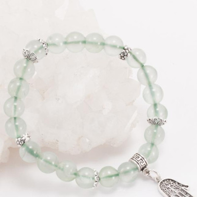 Vòng Thạch Anh Xanh Phối Charm Bạc (8mm)