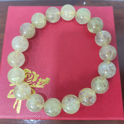 Vòng tay phong thủy thạch anh tóc vàng 12 ly, vòng tay chuỗi hạt đá