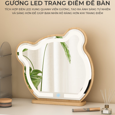 Gương trang điểm để bàn viền đèn led tai mèo decor cực xinh thương hiệu IGA - GP318