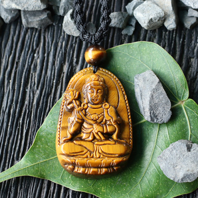 Mặt Dây Chuyền Đại Thế Chí Bồ Tát Đá Mắt Hổ Ngọc Quý Gemstones GA92 (5 x 3 cm)