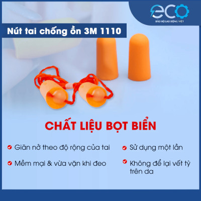 Nút bịt tai chống ồn 3M 1110 có dây đeo, êm tai không đau nhức