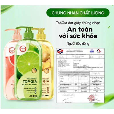 Nước rửa chén bát TopGia hương chanh chiết xuất tự nhiên làm sạch dầu mỡ bảo vệ da tay chai 1kg
