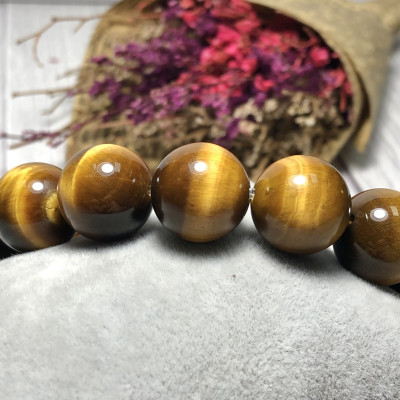 Vòng tay Thạch Anh Mắt Hổ vàng nâu 14mm mix tỳ hưu