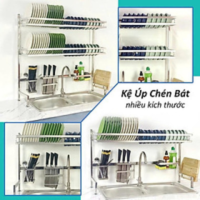 Kệ Bếp Inox Úp Chén Đĩa Đặt Chậu Nhiều Kích Thước - Ngang 67cm đến 1m, có 1 tầng hoặc 2 tầng