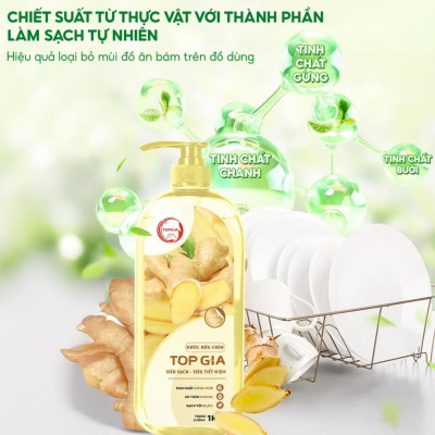 Nước rửa chén bát TopGia hương chanh chiết xuất tự nhiên làm sạch dầu mỡ bảo vệ da tay chai 1kg