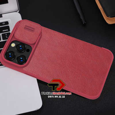 Bao da dành cho iPhone 14 Pro Max hàng chính hãng Nillkin QIN có nắp trượt bảo vệ camera - Hàng chính hãng