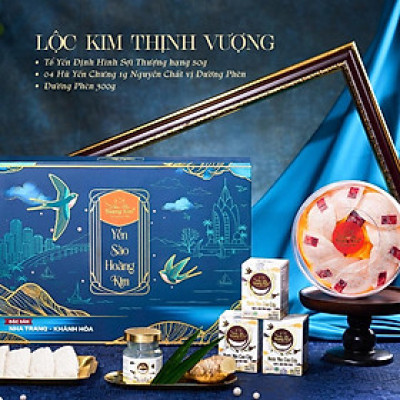 [CHÍNH HÃNG] Yến Sào Hoàng Kim - Hộp Quà Lộc An Cát Tường (Set 50g Tinh Chế Sợi Thượng Hạng & 4 Hũ Yến Chưng) Quà Tặng Đối Tác