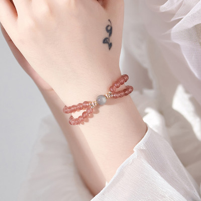 Vòng 2 line đá thạch anh dâu phối xà cừ - Ngọc Quý Gemstones