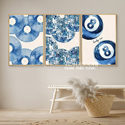 (ẢNH THẬT) Tranh treo tường nghệ thuật tranh xanh dương trang trí decor quán nhà hàng khách sạn