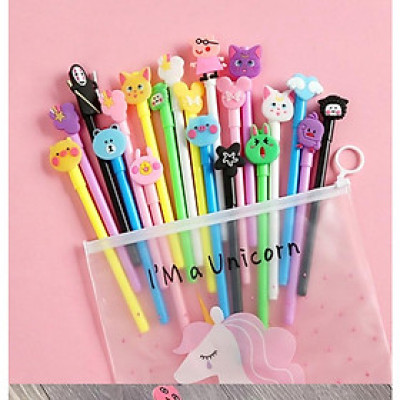 Set 20 bút mực gel mực xanh nắp hình thú dễ thương 