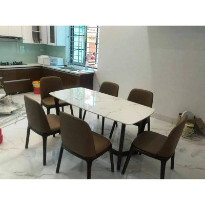 BỘ BÀN ĂN MẶT ĐÁ, 4 GHẾ BỌC DA HÀNG KỸ