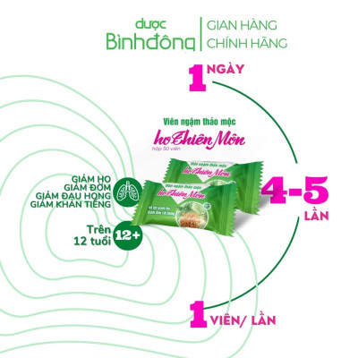 Combo 3 hộp Viên ngậm thảo mộc ho Thiên Môn Dược Bình Đông dạng viên xé Hỗ trợ giảm ho, đau rát họng - Quà tặng 1 hũ thủy tinh