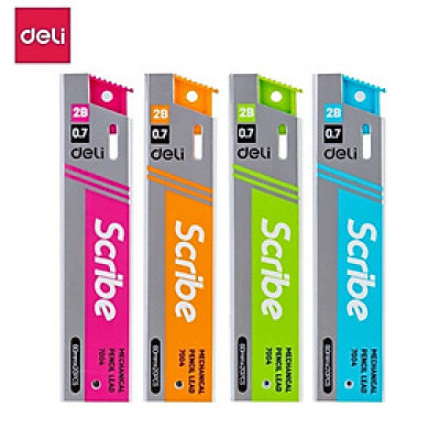 Set 4 hộp ruột chì kim bấm 2B ngòi 0.5mm / 0.7mm Deli 7003 / 7004 (60mm x 20 cái)
