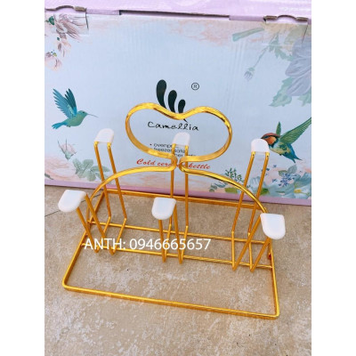 Giá úp cốc chữ nhật  Inox mạ vàng 