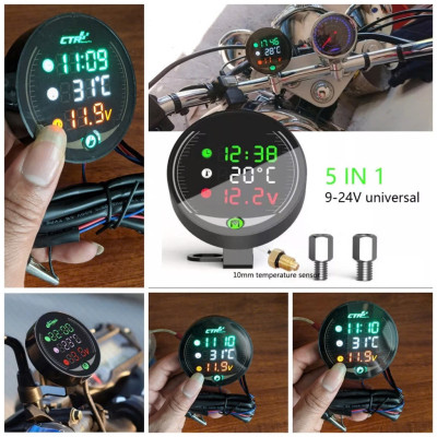 Đồng Hồ Cao Cấp Cho Xe Máy: 3in1 Báo Giờ, Nhiệt Độ, Vôn Ắc Quy - Mẫu Mới Chống Nước Loại Tốt, ĐÈN TRANG TRÍ
