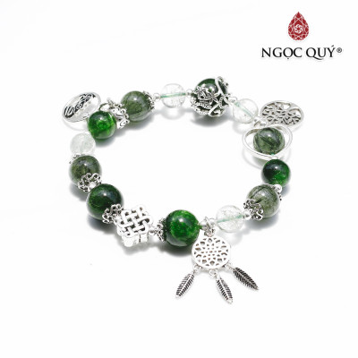 Vòng đá thạch anh tóc xanh phối diopside charm bạc mệnh hỏa, mộc - Ngọc Quý Gemstones