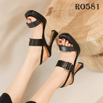 Giày sandal nữ cao gót 11 phân hàng hiệu rosata đẹp màu đen thời trang cao cấp ro581