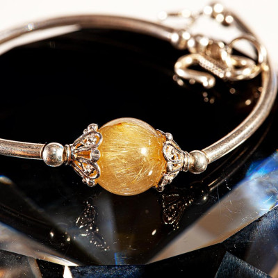 Vòng Tay Phong Thủy Thạch Anh Tóc Vàng Thiên Nhiên AAAA mix Bạc 925, Mạng Thổ - Kim, Món Qùa Trang Sức  Phong Thủy May Mắn Ý Nghĩa  VK002 BlackMount