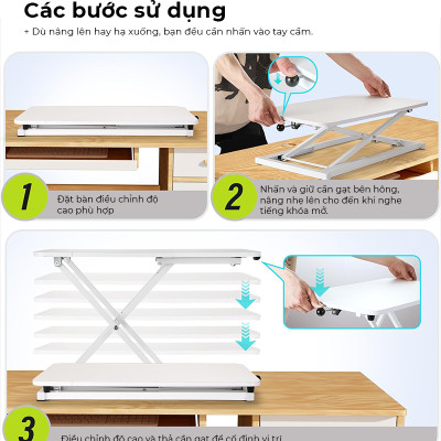 Bàn nâng hạ 2 tầng điều chỉnh chiều cao, bàn làm việc đứng gấp gọn thông minh - GN72