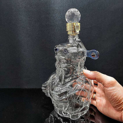 Chai Đựng Rượu Thủy Tinh 1000ML cao cấp mẫu Thần Tài – Chai thủy tinh đựng rượu 1 Lít – Vỏ Chai Rượu Đẹp decor (E8)
