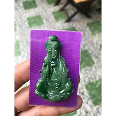 MẶT DÂY CHUYỀN PHẬT QUAN ÂM ĐÁ CẨM THẠCH TỰ NHIÊN XANH LAM 3 MÀU XANH ĐẬM NHẸ HƠI TRẮNG XíU ĐẸP 55mm đk 29mm dầy 7mm 