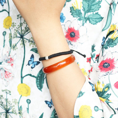 Vòng Kết Dây Đen Charm Bi Bạc Ngọc Quý Gemstones GA155