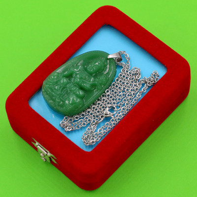 Dây chuyền mặt Phổ Hiền Bồ Tát - thạch anh xanh 5cm DITTXN2 - dây inox - kèm hộp nhung - tuổi Thìn, Tỵ