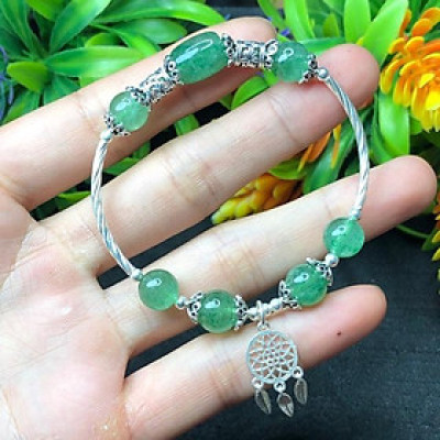 Vòng đá xanh mix bạc Tài Lộc