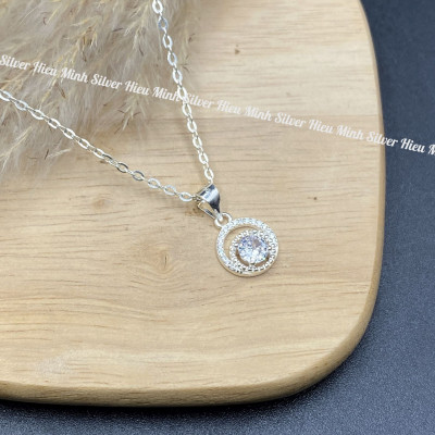 Dây Chuyền Bạc Nữ Mặt Đá Tròn Đính Đá Bạc Hiểu Minh DMD547