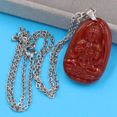Vòng cổ Phật Đại Nhật Như Lai - thạch anh đỏ 3.6cm DITTOB5 - dây inox bạc - tuổi Mùi, Thân
