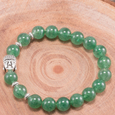 Vòng tay thạch anh dâu xanh phối charm phật bạc (8mm) Ngọc Quý Gemstones