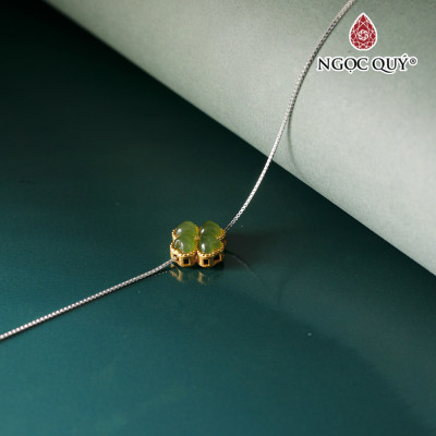 Dây chuyền cỏ 4 lá ngọc bích 11mm bạc mạ vàng - Ngọc Quý Gemstones