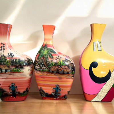 Bình hoa sơn mài - Bình cong size 30x17x10 cm /  Nghệ Thuật- Sang Trọng- Độc Đáo