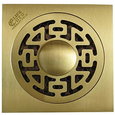 Hố ga thoát sàn Đồng hoa văn 10x10cm Eurolife EL-HG09 (Vàng Đồng)