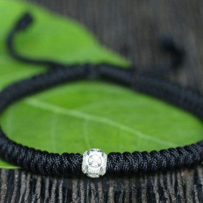 Vòng Kết Dây Đen Charm Bi Bạc Ngọc Quý Gemstones GA155