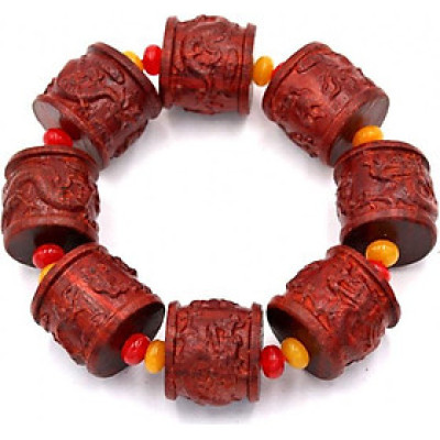 Vòng tay chuỗi hạt trụ rồng gỗ trắc đỏ TRDT3