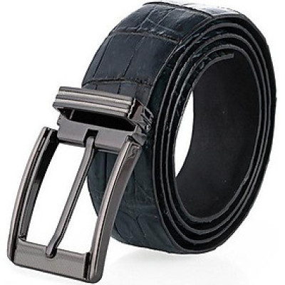 Dây nịt nam da cá sấu Huy Hoàng nguyên con bụng đầu kim màu xanh đậm HT4800